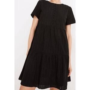 Madewell Mini Eyelet Embroidered Button Front Mini Dress Black Size Small